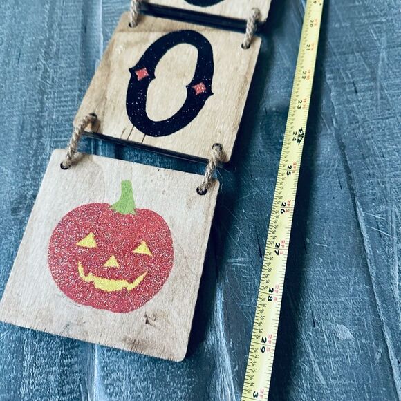Reversible Halloween Boo / Eek Farmhouse Wall Hanging Bat Pumpkin Decor Sign - Picture 3 of 3